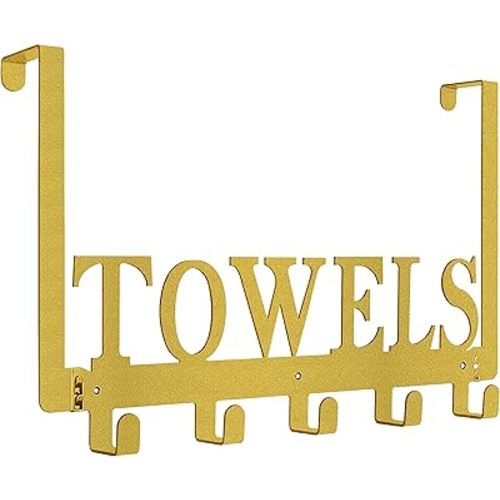 Over The Door Hooks, Towel Holder for Bathroom, Door Mount Towel Rack Towel Hooks for Bedroom Kitchen Pool Beach Towels Bathrobe Wall Mount Hang On The Door Cabinet Cupboard Metal Sandblasted (Gold)