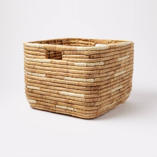 XL Woven Water Hyacinth Crate with Cream Accents - Threshold™: Decorative XL Basket, Off-White Rectangle, 18"x16"x12"