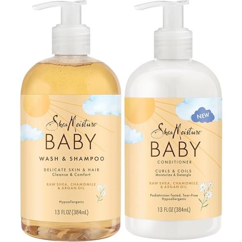 Shea Moisture Baby Care Set – Baby Wash & Shampoo + Baby Conditioner, Delicate Skin & Hair Care, Moisturizer & Detangler for Coily & Curly Hair, 13 Oz Ea (2 Piece Set)