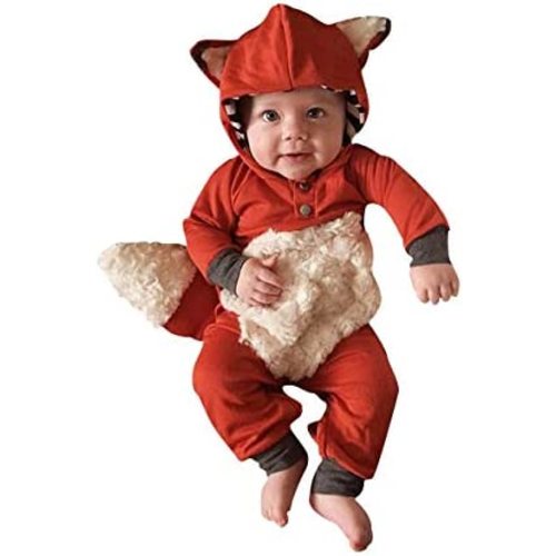 Newborn Baby Girl Boy Halloween Cosplay Cartoon Clothes Fox Coat Fur Bodysuit Jumpsuit Hooded Playsuit Romper Overall Outfit