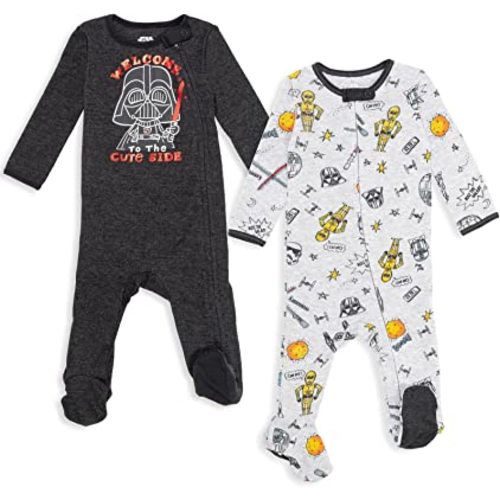 STAR WARS Chewbacca R2- D2 Darth Vader Stormtrooper Baby 2 Pack Zip Up Long Sleeve Sleep N' Play Coveralls Newborn to Infant