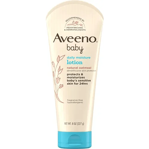 Aveeno Baby Daily Moisture Lotion for Delicate Skin with Natural Colloidal Oatmeal & Dimethicone, Hypoallergenic Moisturizing Baby Lotion, Fragrance-, Phthalate- & Paraben-Free, 8 fl. oz