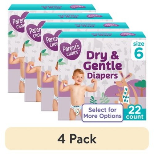 (4 pack) Parent's Choice Dry & Gentle Diapers Size 6, 22 Count (Select for More Options)