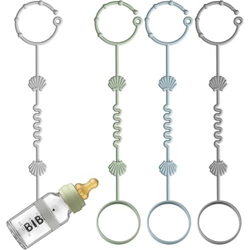 Toy Safety Straps for Baby, Pack of 4 Adjustable Stretchable Sippy Cup Straps, Sippy Bottles or Pacifier to Stroller, Highchair, Car Seat, Hanging Basket (Color 3)