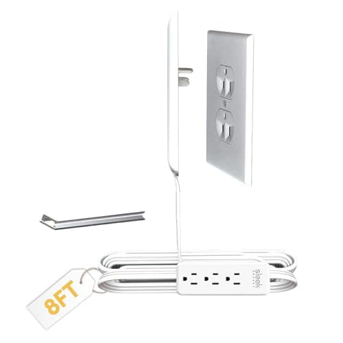 Sleek Socket Child & Pet Protector Inverted Outlet Concealer 8ft Extension Cord with Multiple Outlets