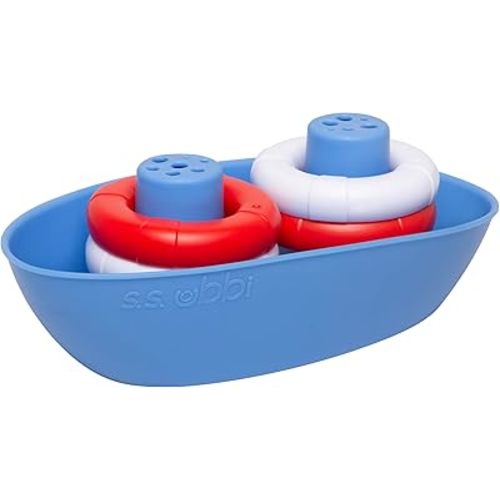 Ubbi Boat & Buoys Bath Toys, Includes 1 Boat and 4 Buoys, Bath Time Toys for Toddlers