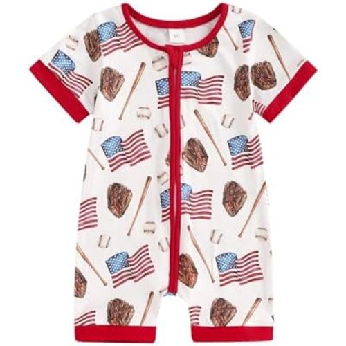 FIOMVA 4th of July Baby Boy Girl Outfits Toddler Baseball Outfit Newborn Romper Infant Jumpsuit American Flag Clothes