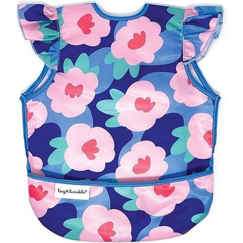 Tiny Twinkle Mess Proof Baby Bib for Girls | Waterproof Toddler Bib for Eating | Baby Apron for Feeding | Machine Washable | Perfect Shower Gift (Floral Blue, 6–24M)