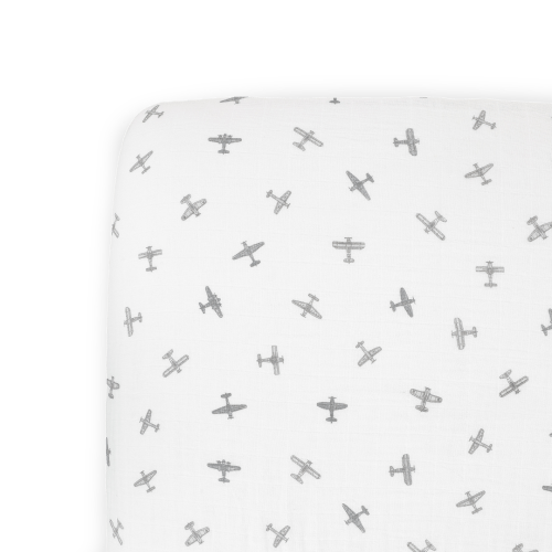 Organic Cotton Muslin Crib Sheet - Pewter Planes