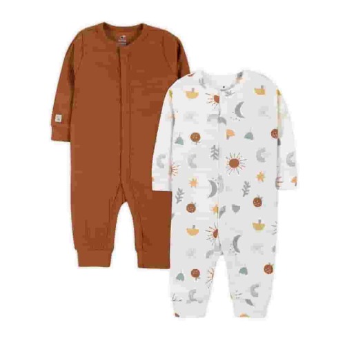 Little Star Organic Baby Unisex 2Pk Coveralls, Size Newborn-12M