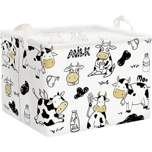 Clastyle Cute Cow Baby Storage Basket for Kids Room Nursery Collapsible Rectangle Clothes Toy Bin Book Shelf Basket