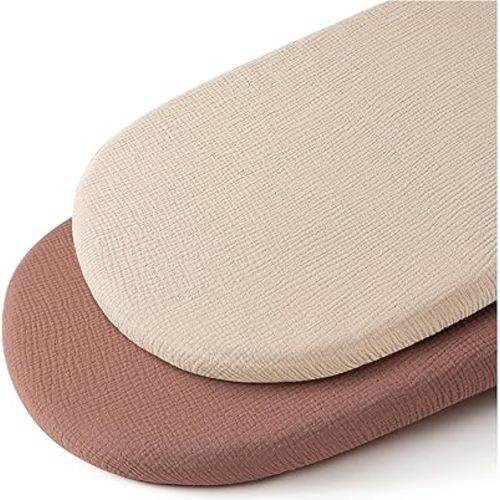 Muslin Bassinet Sheets for Baby Boy Girl,Breathable Baby Bassinet Sheets Fitted for Bassinet,Oval Rectangle,Hourglass,Bassinet Mattress/Pad,Soft Cotton 2 Pack