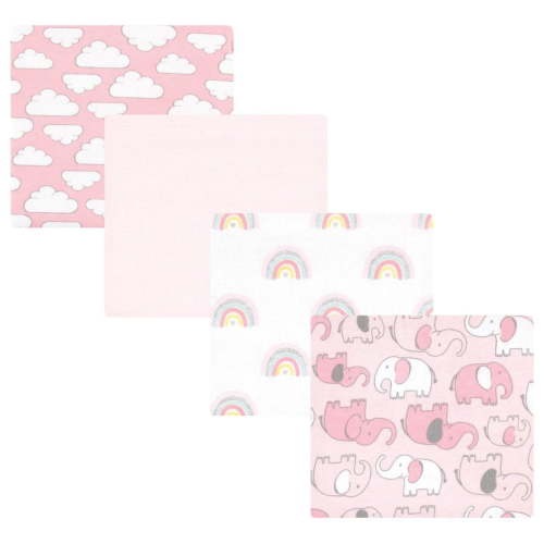 Hudson Baby Infant Girl Cotton Flannel Receiving Blankets, Girl New Elephant, One Size