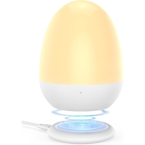 JolyWell Baby Night Light for Kid, Portable Egg Nightlight with Stable Charging Pad, Touch Nursery Night Lamp for Breastfeeding, Toddler Night Light for Bedroom, Timer Setting, ABS+PC, White-2