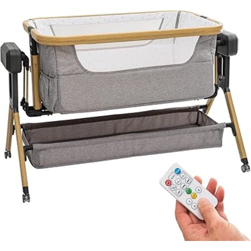 Rocking Bassinet Sleeper Electric Bedside Cribs – Auto 3 Motion Baby Swing Infant Bed,ASTM Certified Rolling Baby Cradle with Remote,Adapter,5 Heights,Music&Timer,Storage for Newborn 0-6 Months