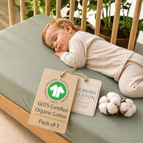 Signature Crib Sheet - Organic Heritage Turkish Cotton, GOTS Certified Premium Weight, Ultra Soft, Breathable Fitted 1 Pack - Toddler Bed Mattress Sheets for Boys & Girls