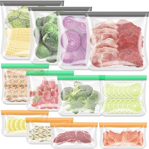 12/24Pcs Reusable Food Storage Bags, Dishwasher Safe, BPA Free Freezer bags, for Sandwich Snack Lunch, Meats, Cereal, Vegetables, Gallon (12 Pcs)