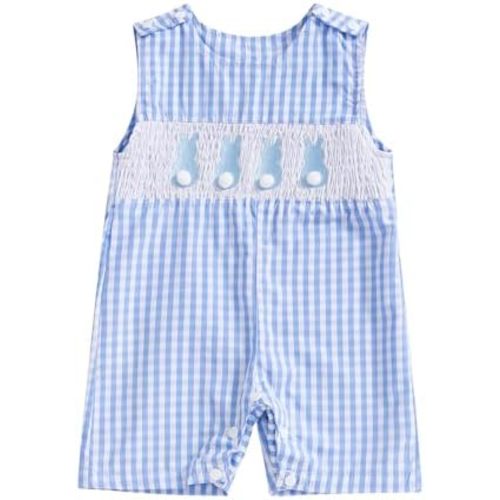 Kuriozud Smocked Baby Boy Girl Clothes Sleeveless Romper Jumpsuit Overall Newborn Infant Clothing Spring Summer Outfits