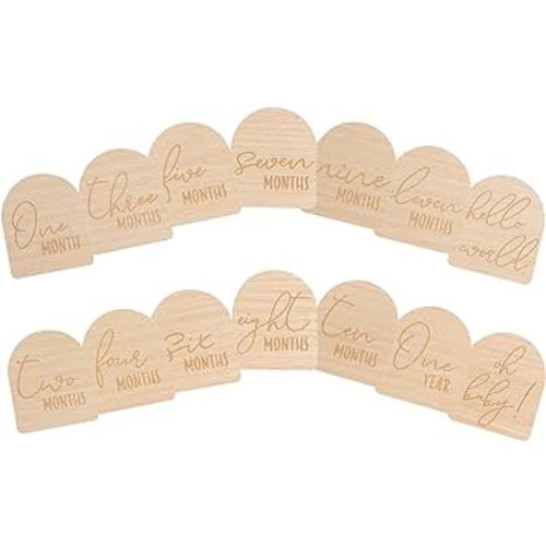 Pearhead Arch Monthly Milestone Props, 0-12 Month Reversible Photo Props, Baby Growth and Pregnancy Growth Cards, Gender Neutral Baby Photo Prop, Wooden Arched Discs