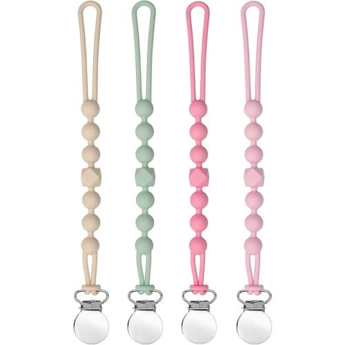 Pacifier Clip for Boys Girls - MORIBOX Silicone Paci Clip Teething Relief with One Piece Baby Binky Holder for Shower Birthday Gift 4 Pack