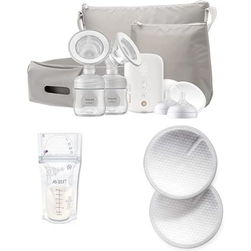 Philips Avent Breastfeeding Bundle with Double Electric Breast Pump + Breast Milk Storage Bags, 6 Ounce, 50 Pack + Disposable Breast Pads, 100 Pack