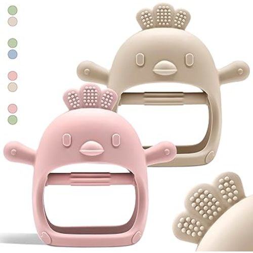 Baby Teething Toys by Komfy LilLove | Non-Toxic Infant Toys 0-6 6-12 Months | CPC Certified Teething Mitten | No Drop Teether for Baby Teething Relief | Baby teether Toys | Teething Pacifier - 2 Pack