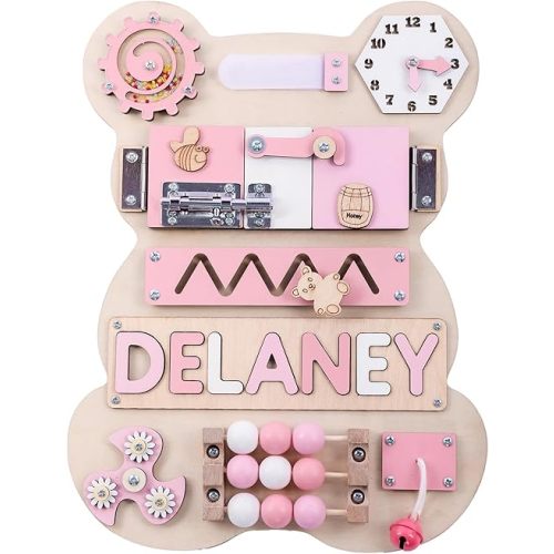 Nabytok Customized Name Puzzle for Toddlers (Fixed I J Letters) Personalized Toddlers Busy Board, Baby Personalized Board for 1-5 Years Old, First Birthday Gift, Montessori Toys (Pastel Girl)