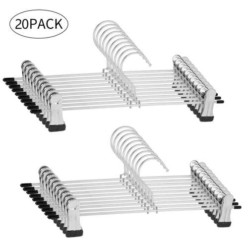 Topekada 20 Pack Pants Hangers Space Saving, 9-11 Inch Non Slip Stainless Steel Metal Pants Hanger with Clips, Clothes Hangers for Shorts, Skirt, Bottoms, Jeans