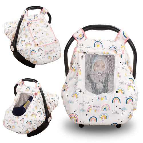 Beavtaens 3-in-1 Breathable Winter Baby Car Seat Cover with Storage Bag (Rainbows)