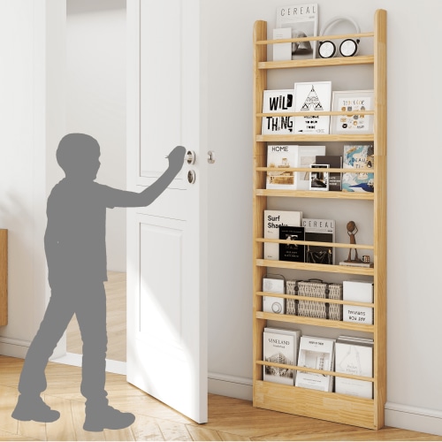 VGBYUJ 6 Tier Behind The Door Bookshelf, 70" Behind The Door Storage Organizer, Wall Mount Bookcases for Narrow Space, Solid Wood