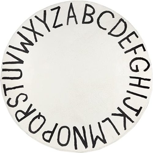 Topotdor Round Kids Play Rug Alphabet Nursery Area Rug Extra Large Soft Crawling Play Mat for Children Toddlers Bedroom (47 inch, Beige)