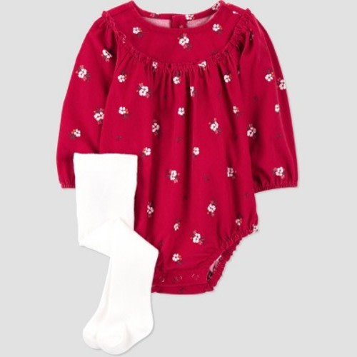Carter's Just One You® Baby Girls' 2pc Holiday Floral Bubble Romper with Tights - Red 3M