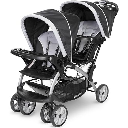 Baby Trend Double Infant and Toddler Stroller w/ Harness and Basket, Sit N' Stand, Stormy