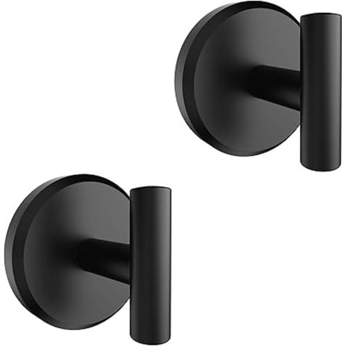 HOME SO Suction Cup Hooks T Shape for Shower, Bathroom, Glass Door, Mirror, Tile – Loofah, Towel, Coat, Bath Robe Hook Holder for Hanging up to 15 lbs – Waterproof & Rustproof, Black Matte (2-Pack)