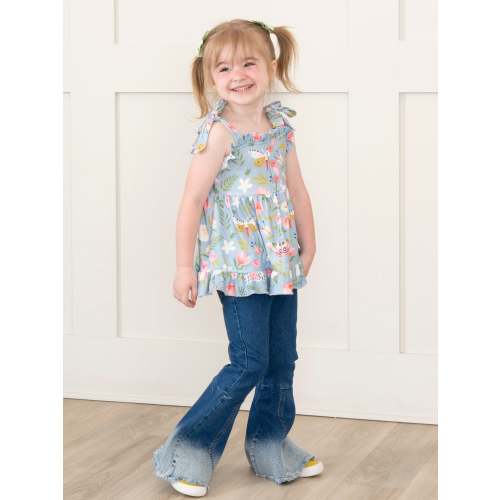 Flutter & Bloom Tie Tank & Denim Bell Bottoms Outfit