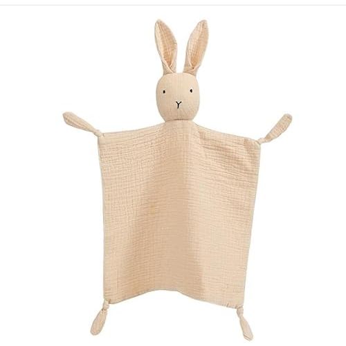 Organic Cotton Muslin Lovey Blanket, Organic Cotton Muslin Bunny Security Blanket Soft & Breathable Lovie Baby Gifts for Boys and Girls
