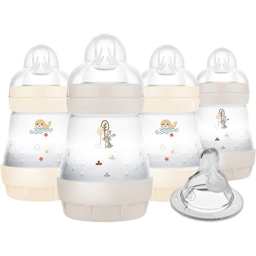 MAM 5oz Easy Start Anti-Colic Baby Bottles, Slow Flow with Bonus Medium Flow Nipple, Reduces Colic, Gas, & Reflux, Easy-to-Clean, BPA-Free, Baby Bottles for Newborns, 0-3 Months