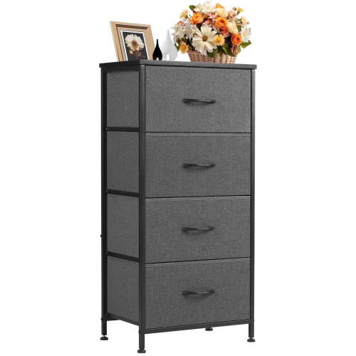 CONCETTA 4 Drawer Dresser, Wide Chest Drawers Nightstand Storage Tower Storage Fabric Dresser With Wood Top for Living Room, Bedroom, Closet, Gray