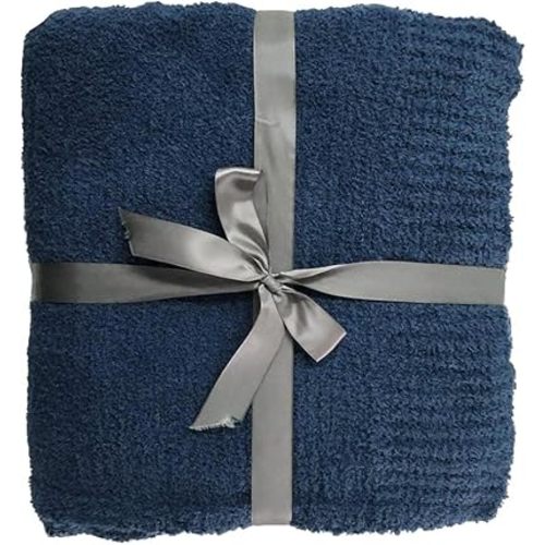 JOOJA Navy Blue Knit Throw Blanket Knitted Boucle Blankets Decorative Soft Fuzzy Throw Bed Blanket for Women Couch 50x60 Inches 50x60 Inches Navy Blue