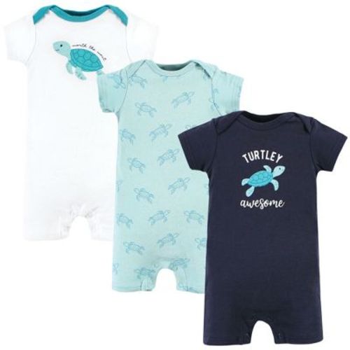 Hudson Baby Infant Boy Cotton Rompers, Sea Turtle, 6-9 Months