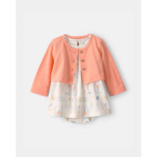 Beach Dress & Cardigan Set - 3M (Color: Orange/Ivory)