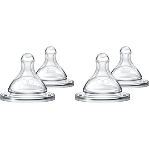 Chicco Duo 100% Silicone Intui-Latch Baby Bottle Nipple with Anti-Colic Valve | Skin-Like Texture and Breast-Like Flow | Stage 2, Medium Flow | 2 Count (Pack of 2) | 3+ Months