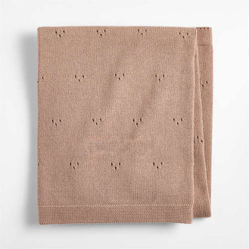 Pointelle Knit Almond Brown Organic Cotton Baby Stroller Blanket
