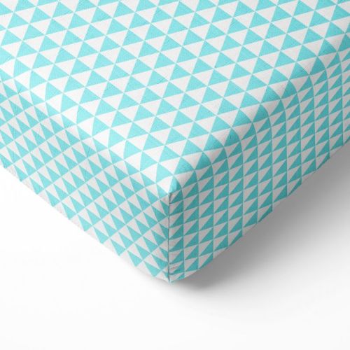 Bacati - Liam Aqua Triangles Muslin 100 percent Cotton Universal Baby US Standard Crib or Toddler Bed Fitted Sheet