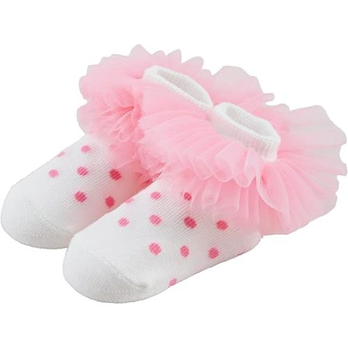 Mud Pie Children's Pink Dot Tutu Socks; 0-12M