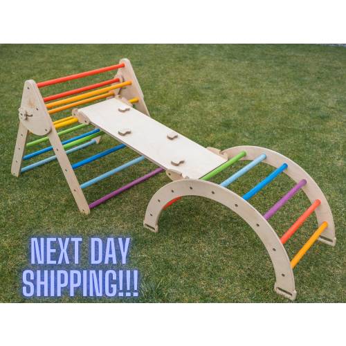 Montessori Furniture Set of Three Items, Climbing Arch Toddler, Ramp and Montessori Triangle Baby Toys Climbing Gym, Pink Climbing Triangle