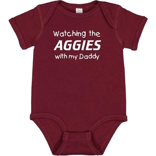 Curiositees Watching the Aggies with my Daddy Fan Baby Jersey Bodysuit Outfit - Maroon