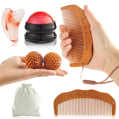 gisgfim 6 Pcs Birthing Comb Acupressure Massage Ball Labor and Delivery Essentials Wooden Labor Comb Massage Tool for Pregnancy Must Haves New Mom Gifts for Labor Pain Relief