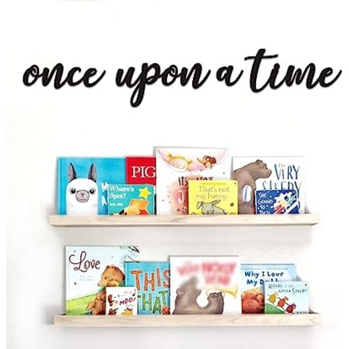 Huray Rayho Once Upon a Time Wood Sign Nursery Wall Decor Words Art Hanging Decor for family Bookshelf, Reading Nook, Daycare, Classroom - Baby Shower Birthday Gift Ideas for Kids Toddlers Boys Girls