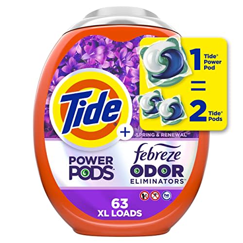 Tide Power Pods Laundry Detergent Pacs with Febreze, 63 Count, Spring & Renewal Scent, Febreze Freshness with Odor Eliminators